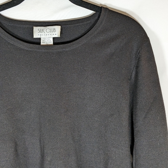 Silk Club Collection Black Long Sleeve Silk Nylon Blend Pull On Shirt Size Small - Picture 6 of 10